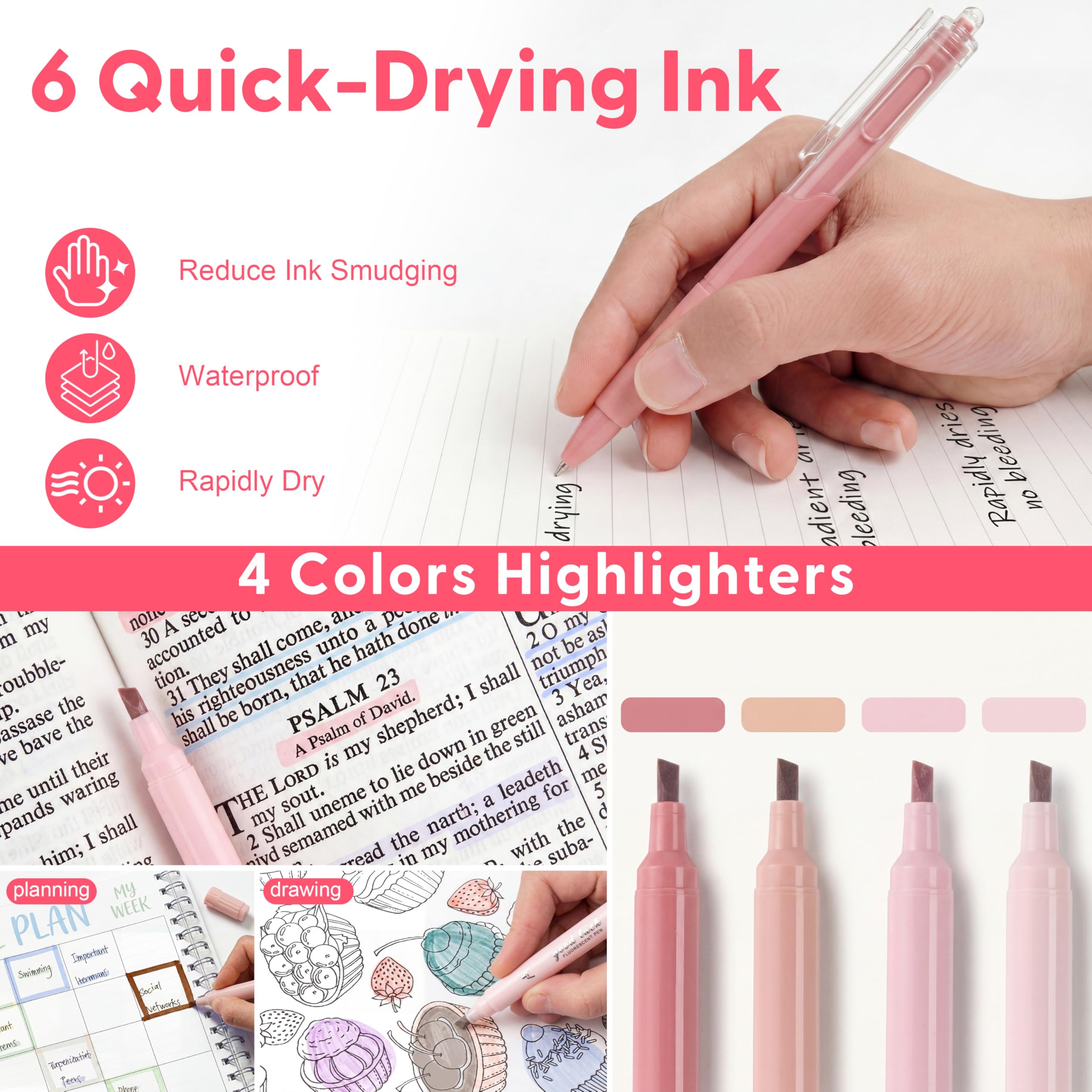Eersida 20 Pcs Pink Desk Accessories and Organizer with 360° Rotating Pen Holder, Stapler, Staple Remover, Tape Dispenser, Binder Paper Clips Kit, Scissor, Highlighters, Pens, Office School Supplies