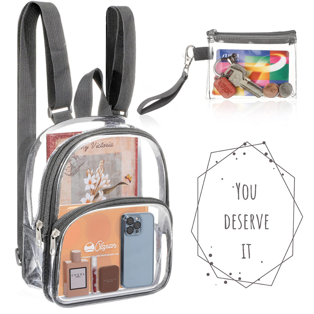 Weewooday Clear Mini Backpack Stadium Transparent Small See Through Bag with Waterproof Crossbody Concert Purse Handbag(Gray)