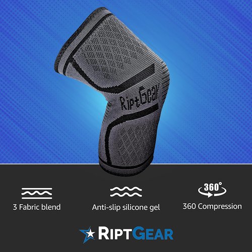 RiptGear Knee Compression Sleeve - Braces for Knee Pain - Compression for Arthritis, Meniscus Tear, Running, Walking - Support for Women and Men - Sleeves Weightlifting (Medium, Gray (1 Pack))