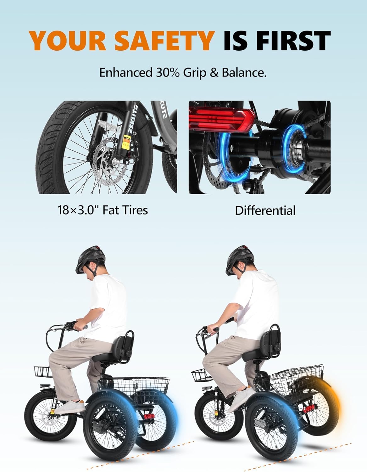 T300 Electric Trike Bike - 1200W Motor & 624Wh Battery | Foldable 3-Wheel E-Bike for Adults, 65-Mile Range