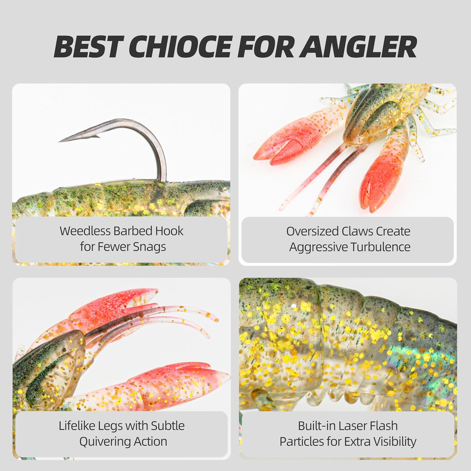 Pre-Rigged Weighted Shrimp & Crawfish Fishing Lures - Realistic Soft Bait for Bass, Trout & Crappie