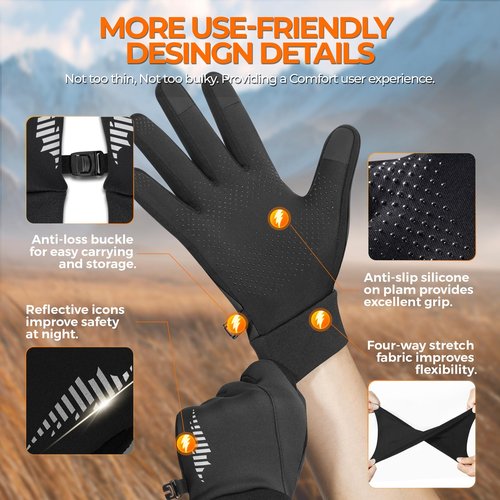 rivmount Winter Gloves Women Men, Cold Weather Touch Screen Liner Glove, Windproof 3-Layers, for Running, Cycling, Biking, Hiking, Driving(Black, Size S)