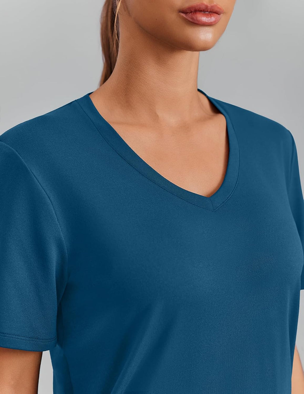 PINSPARK Women's Soft Workout Tops - Short Sleeve V-Neck, Moisture-Wicking, UPF 50+ Sun Protection, Quick Dry Gym Shirts