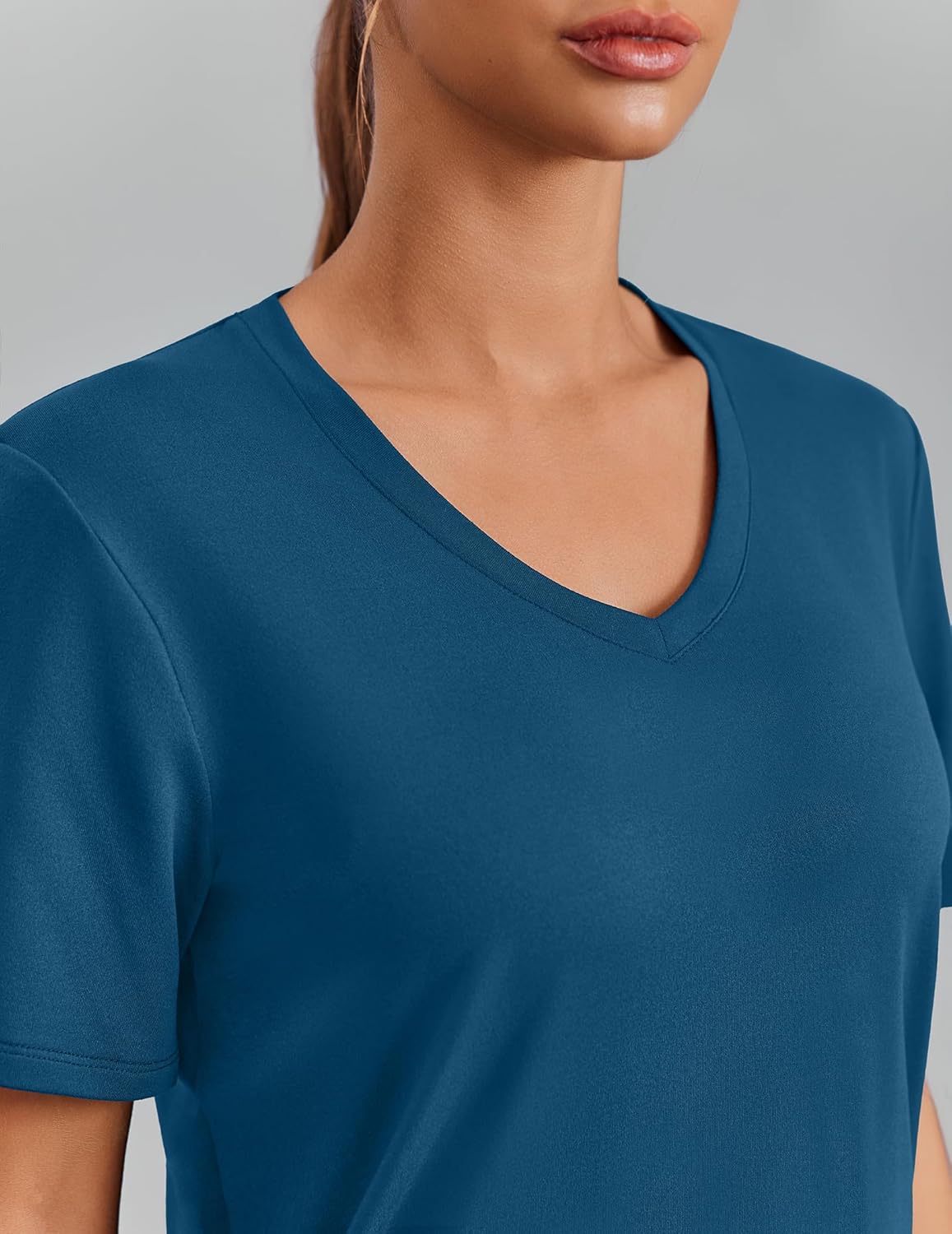 PINSPARK Women's Soft Workout Tops - Short Sleeve V-Neck, Moisture-Wicking, UPF 50+ Sun Protection, Quick Dry Gym Shirts