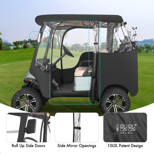 10L0L 2 Passenger Golf Cart Enclosure fit Yamaha G14 G16 G22 G29 Drive/Drive 2, 600D Heavy Duty Yamaha Rain Cover with Clear PVC Windshield, Side Mirror Openings, Waterproof/UV Block Oxford Cloth