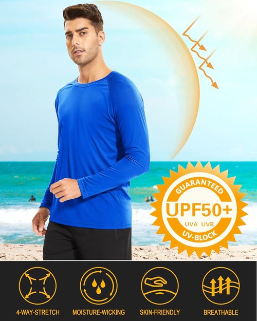 MAGCOMSEN Men's Long Sleeve Athletic Shirt - UPF 50+ UV Sun Protection for Hiking & Running