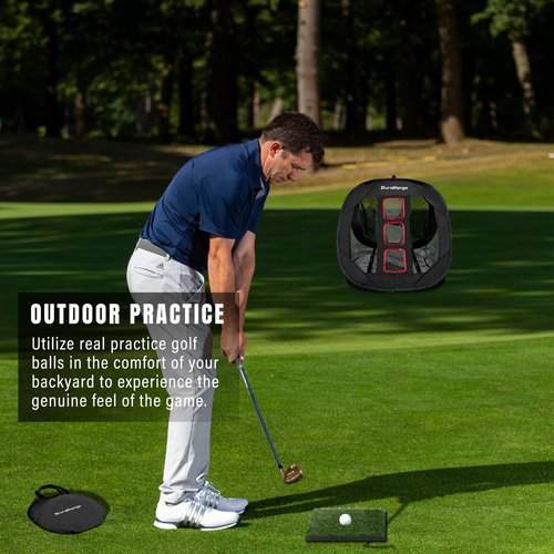 DURARANGE Pop-up Golf Chipping Net Set - Foldable Training Kit with 2 Hitting Mats, 6 Practice Balls, 6 Foam Balls - Ultimate Golf Gift & Target Chipping Aids, Black