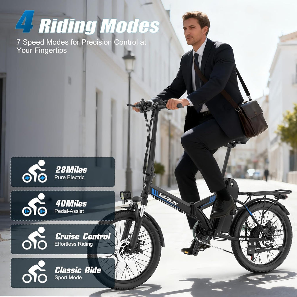 VARUN Electric Bike - 500W Folding Ebike with 36V Removable Lithium Battery | 20" Compact Commuter E-Bike for Adults