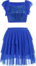 Lyrical Dance Dress - Sparkly Sequins Crop Top with Tiered Chiffon Midi Skirt | Women's Contemporary Outfit