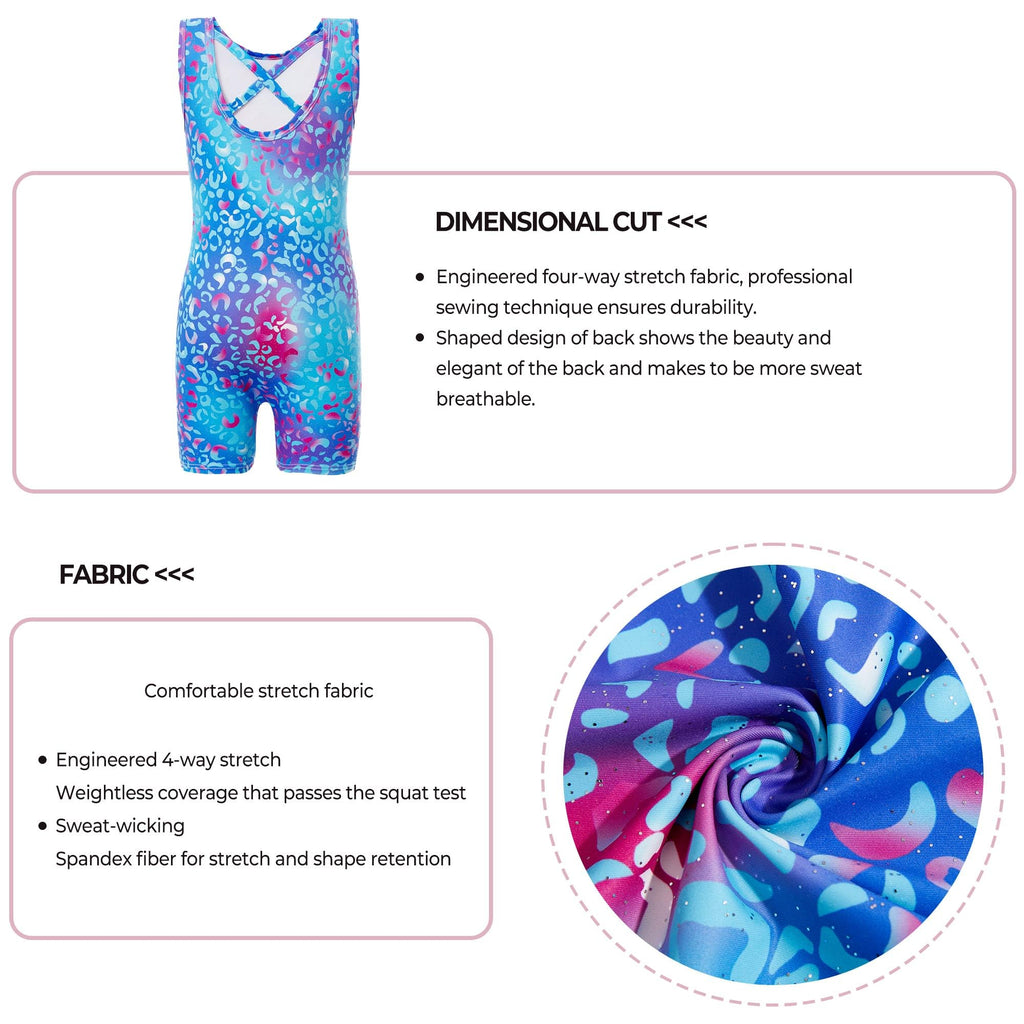 Haloumoning Girls Gymnastics Leotards with Shorts Kids One-Piece Sparkly Mermaid Dance Biketards Unitard 4-12Y