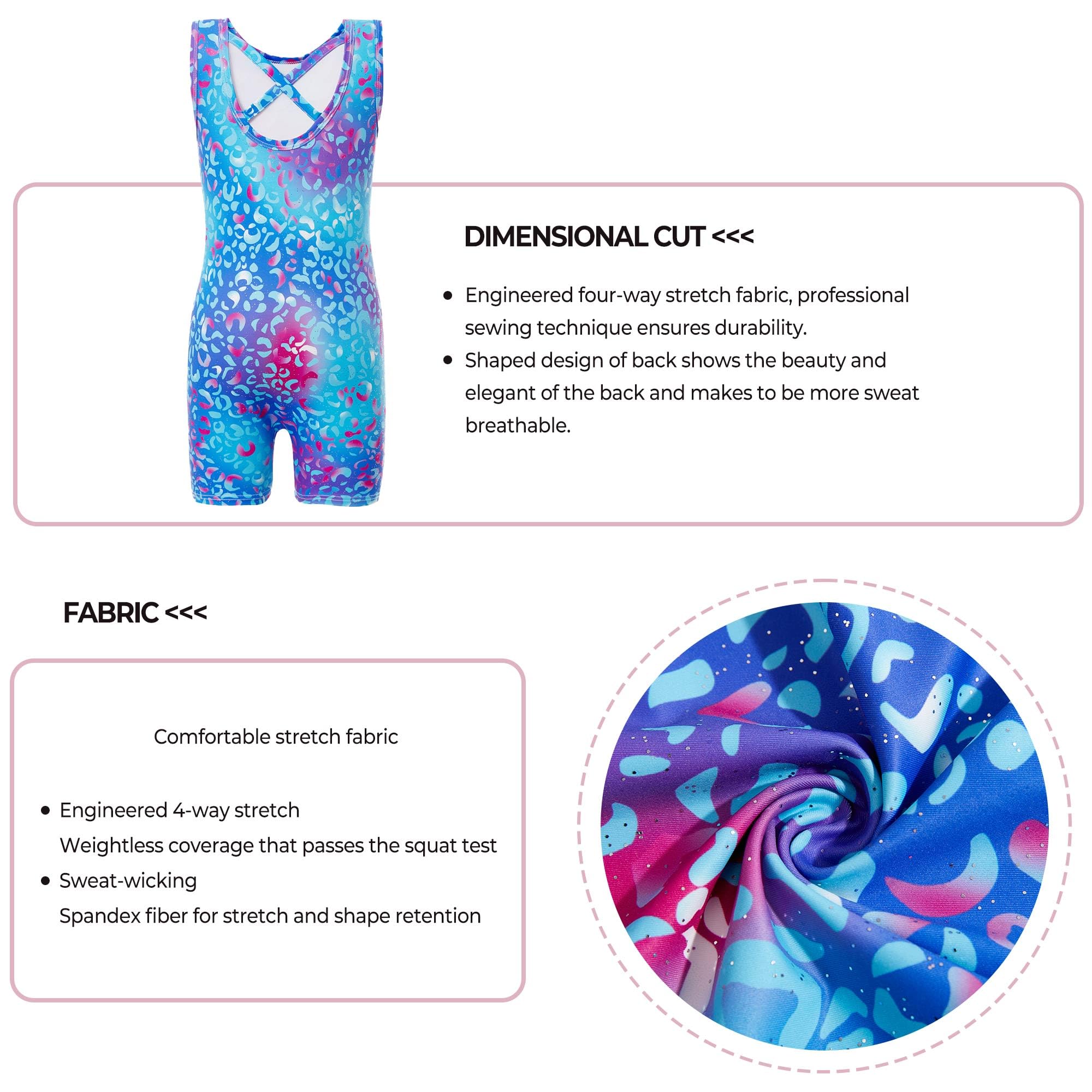 Haloumoning Girls Gymnastics Leotards with Shorts Kids One-Piece Sparkly Mermaid Dance Biketards Unitard 4-12Y
