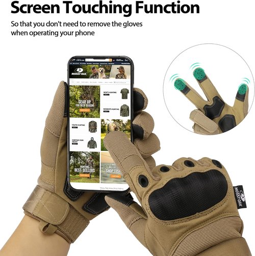 Mossy Oak Tactical Gloves - Touch Screen Airsoft Gloves with Hard Knuckle for Hunting & Camping