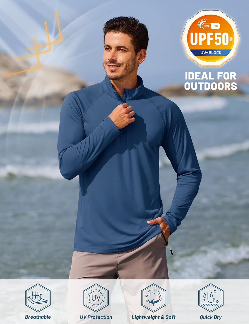 TACVASEN Men's Athletic Long Sleeve Shirt - 1/4 Zip Sun Protection Rash Guard | UPF 50+ Running Tee