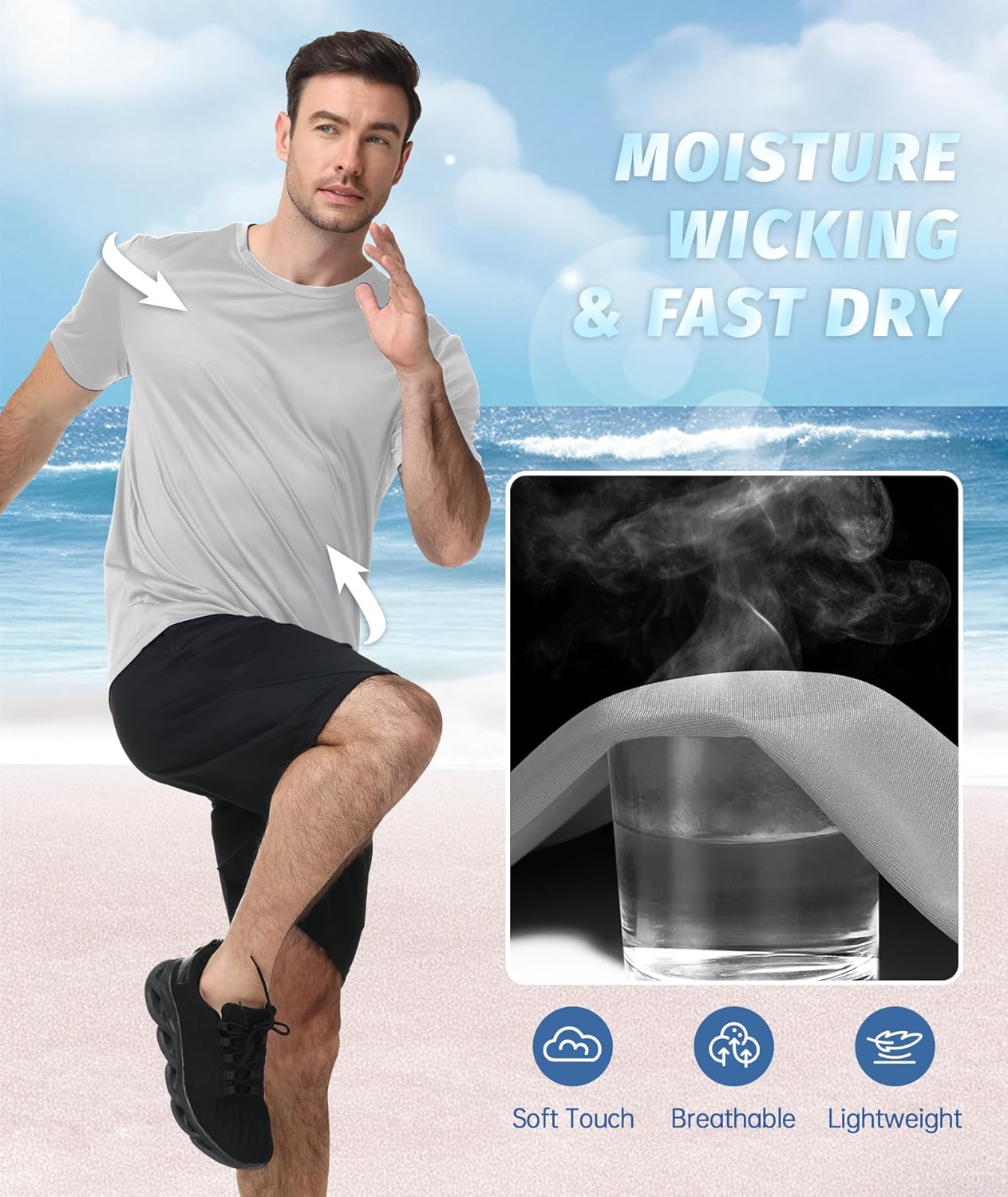 ZITY Men's Athletic T-Shirts - UPF 50+ Fast-Dry Moisture-Wicking Workout Shirts | 3-Pack Set