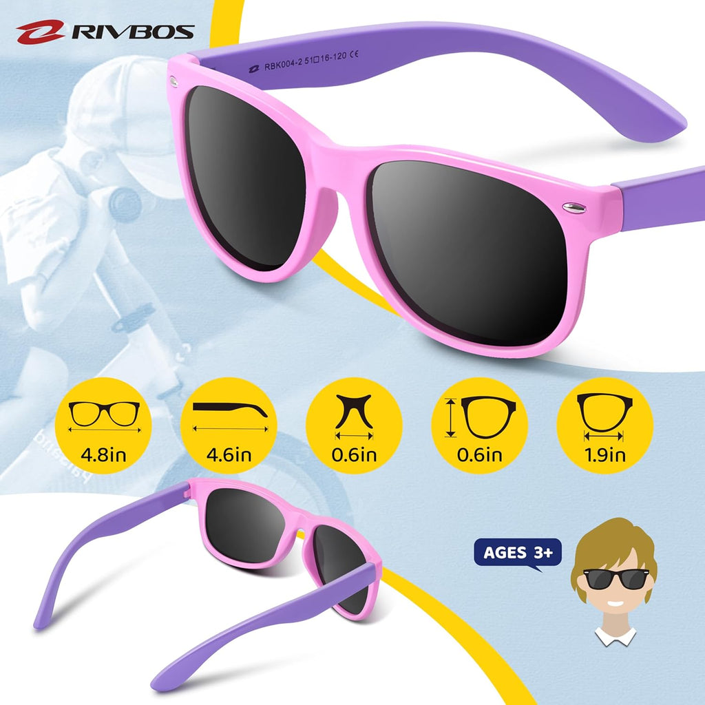 RIVBOS Kids Sunglasses - Polarized UV Protection with Flexible Rubber Frame | Shades for Boys & Girls RBK004