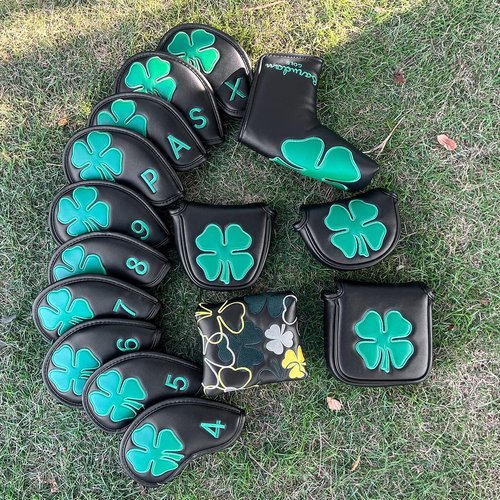 Barudan Golf Shamrock Clover Blade Putter Cover Headcover Club Protector with Magnet Closure fits Blade Style putters (Black)