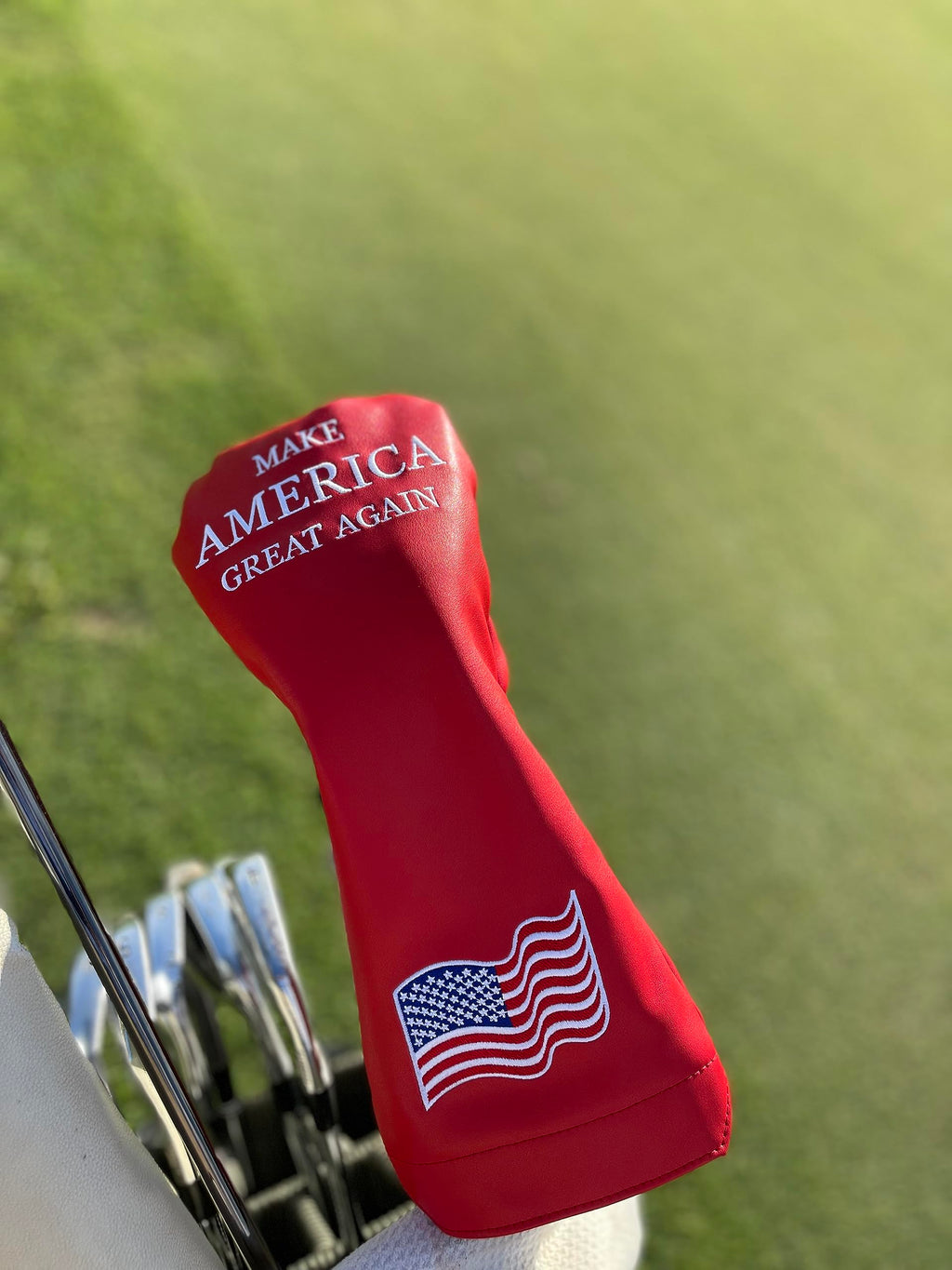 Wolph USA Driver Head Cover – Premium Leather, Iconic Red MAGA Hat Style – Trump-Inspired Funny Headcover – Trump Golf Accessories & Gift for Men and Women – Customize Your Bag.
