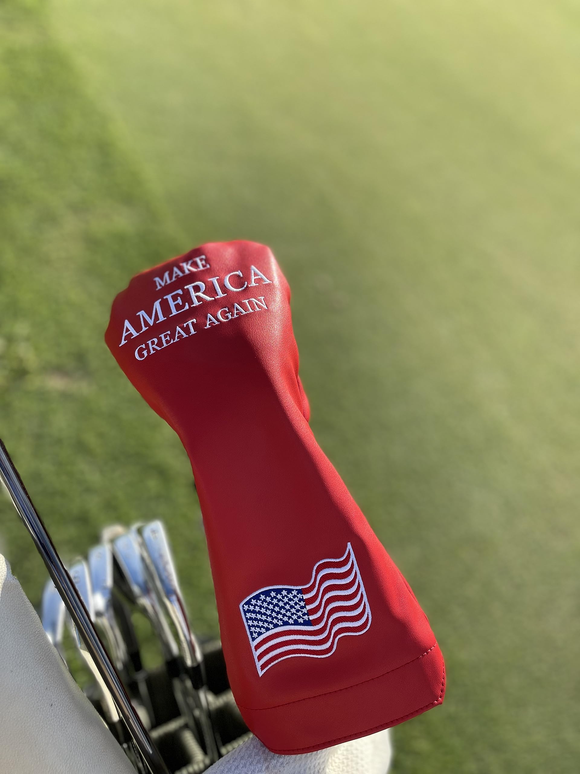 Wolph USA Driver Head Cover – Premium Leather, Iconic Red MAGA Hat Style – Trump-Inspired Funny Headcover – Trump Golf Accessories & Gift for Men and Women – Customize Your Bag.