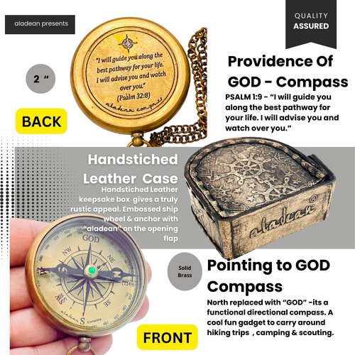 Divine Path Engraved Compass - I Will Guide You - Psalm 32:8" Quote | Inspirational Gifts for Men Women, Uplifting Spiritual Heavenly Faith Gift Boys Girls (Divine Path)