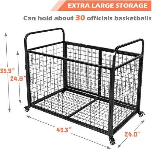 Heodmaem Ball Cart Storage - Extra Large Heavy Duty Basketball Cage Bin for Garage & Gym