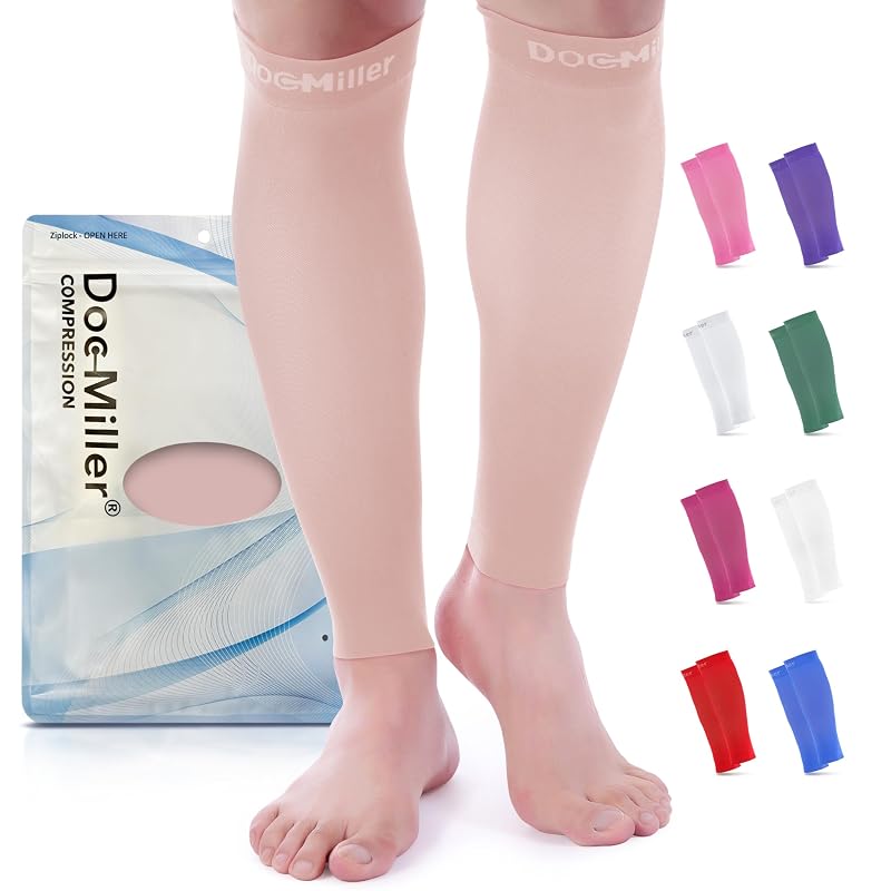 Calf Compression Sleeve 15-20mmHg - Premium Medical Grade, Reduces Shin Splints (XX-Large, Skin/Nude) - 1 Pair