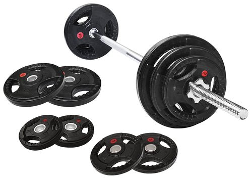 Fitvids Cast Iron Standard Weight Plates Including 5FT Standard Barbell with Star Locks – 45-Pound Set (35 Pounds Plates + 10 Pounds Barbell) – nan – Black