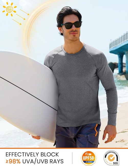 MAGCOMSEN Men's Quick-Dry Long Sleeve Shirt - UPF 50+ Sun Protection Athletic Fishing Tee