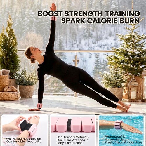 KIMPOK Lightweight Wearable Weights, 1lb Total (1/2 lb / 8 oz Each), Silicone Adjustable Wrist and Ankle Weights for Walking, Yoga & Pilates (pink)