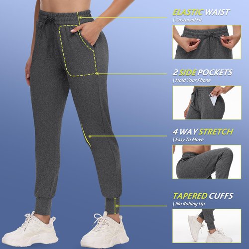 CAMPSNAIL Joggers for Women with Pockets - Womens Sweatpants Yoga Lounge Relaxed-fit Pants for Workout Running Dark Grey-Heather