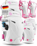 SKATEWIZ Knee and Elbow Pads Adult - Skating Protective Gear - PROTECT-1 - Size L Pink White - Wrist Guards Skating Pads, Skateboard, Roller Skate, Ice Skates For Women
