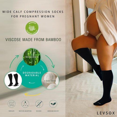 LEVSOX Wide Calf Compression Socks - 15-20mmHg Knee High Support Stockings for Circulation