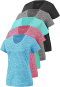 Skiennix Women's Athletic V-Neck T-Shirts - 5-Pack Moisture-Wicking Dry Fit Tees
