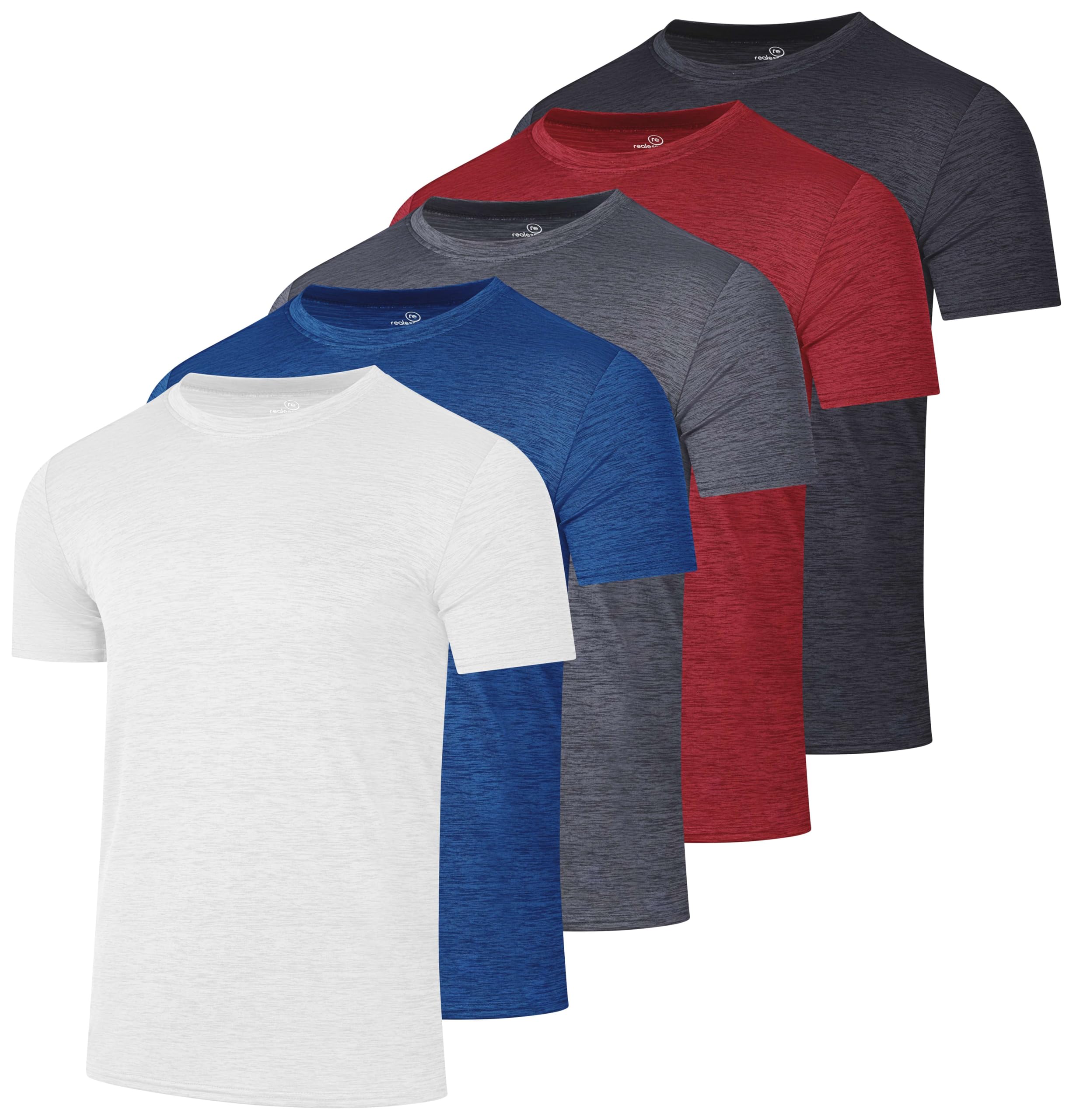 Real Essentials 5 Pack: Men's Dry-Fit Short Sleeve Crew Neck T Shirts Fitness Running Gym Workout Cool Exercise Athletic Tee, Set 2, Small