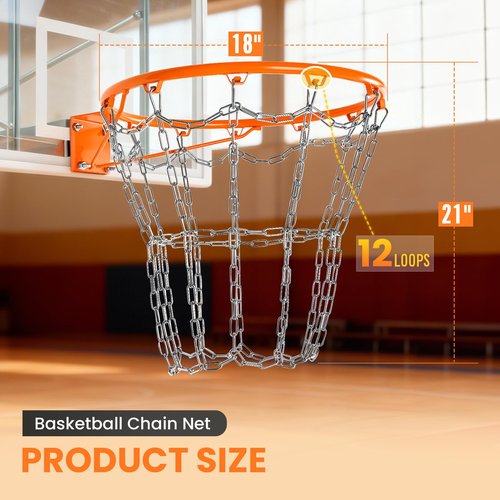 Heavy Duty Metal Chain Basketball Net,Anti-Rust Carbon Steel Chain Basketball Net,Standard 12 Loops, Quick Installation for Indoor & Outdoor Use, Fits All Standard Hoops