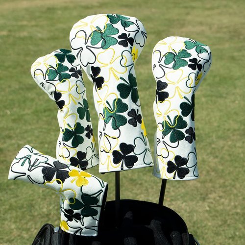 brdejc Golf Club Cover Lucky Clover Driver Covers Fariway Wood Headcover Hybrid Cover Leather Golf Headcovers for All Brand (for Hybrid-White)