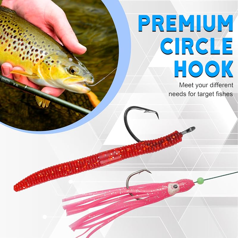 2/0-120pcs Saltwater Circle Hooks, High Carbon Steel Octopus Hooks for Catfish, Bass, Redfish, Freshwater