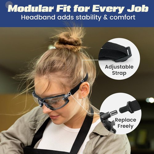 Flaya Adjustable Safety Glasses - Anti-Fog ANSI Z87.1 UV400 Protection Goggles with Foam Seal & Strap