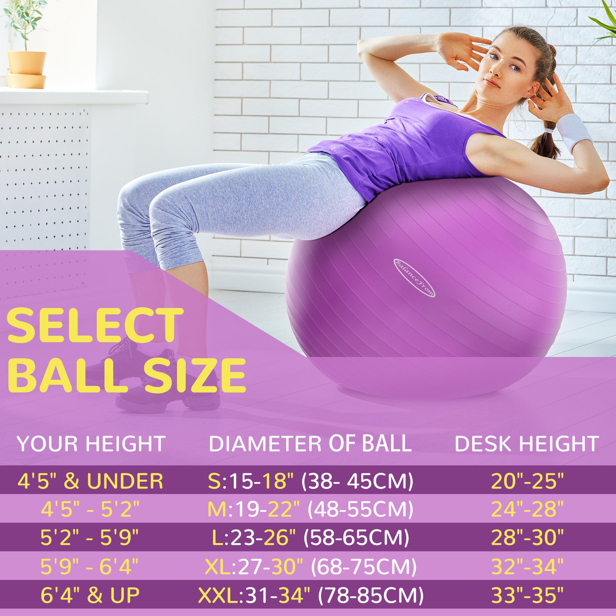 Fitvids Anti-Burst and Slip Resistant Exercise Yoga Ball for Fitness with Quick Pump – 2 – 30-inch – Purple