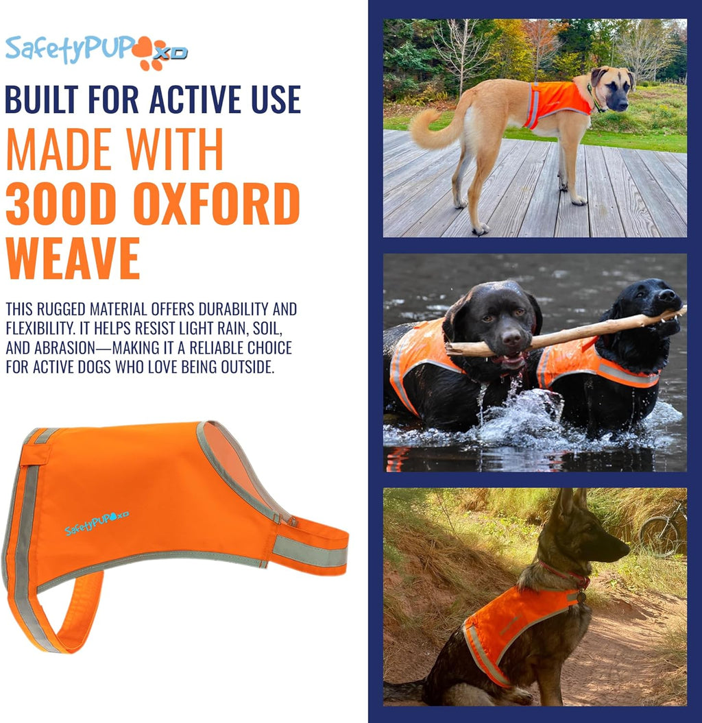 SafetyPUP XD Lite Blaze Orange Reflective Dog Vest - High Visibility Hunting Gear for All Breeds
