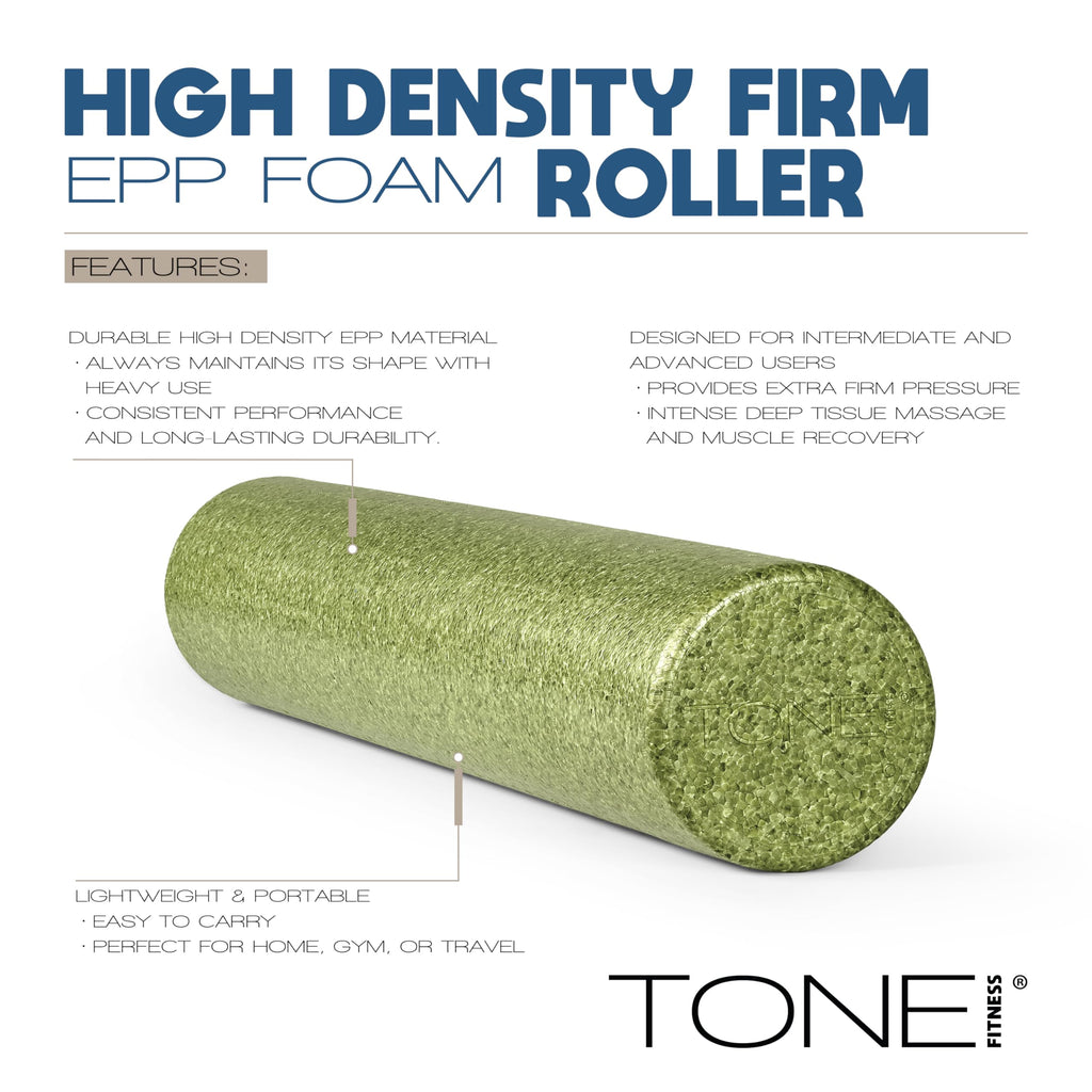 Tone Fitness High Density EPP Foam Exercise Foam Roller for Yoga, Pilates, Stretching, Massage, and Recovery 36 inch Blue