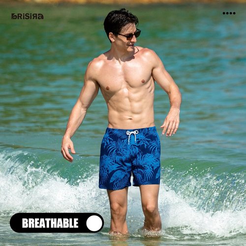 BRISIRA Men's Swim Trunks - Quick Dry 5-Inch Bathing Suits with Compression Liner & Pockets