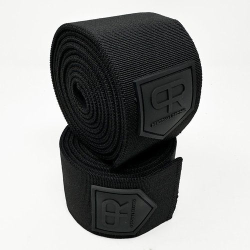 PR Personal Record Heavy Duty Extra Wide Knee Wraps for Weightlifting - Premium Pair with Easy Adjustments and Secure Fit, Quality Knee Wraps, Reinforced Stitching Knee Straps for Powerlifting (All Black)