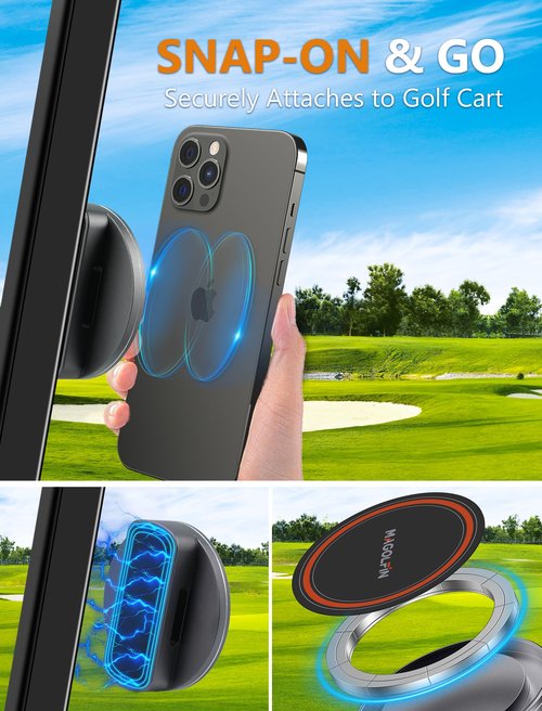 2-Pack Alloy Magnetic Golf Cart Phone Mount with N52 Magnets, Golf Accessories Compatible with MagSafe iPhone 16 Pro Max Plus 15 14 13 12 Mini Fits EZGO Yamaha Club Car Icon, Coolest Golf Gift