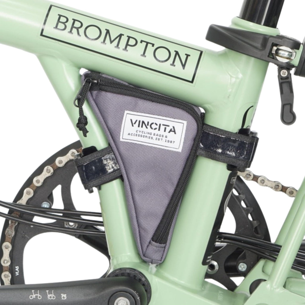 Vincita Boomerang Bag 3.0 – Frame Bag for Brompton Bike (A, C & P Line) – Anti-Slip Slim Tool Pouch with Magnetic Mount – Detachable Straps & Bright Lining – Fold-Compatible Storage (Grey)
