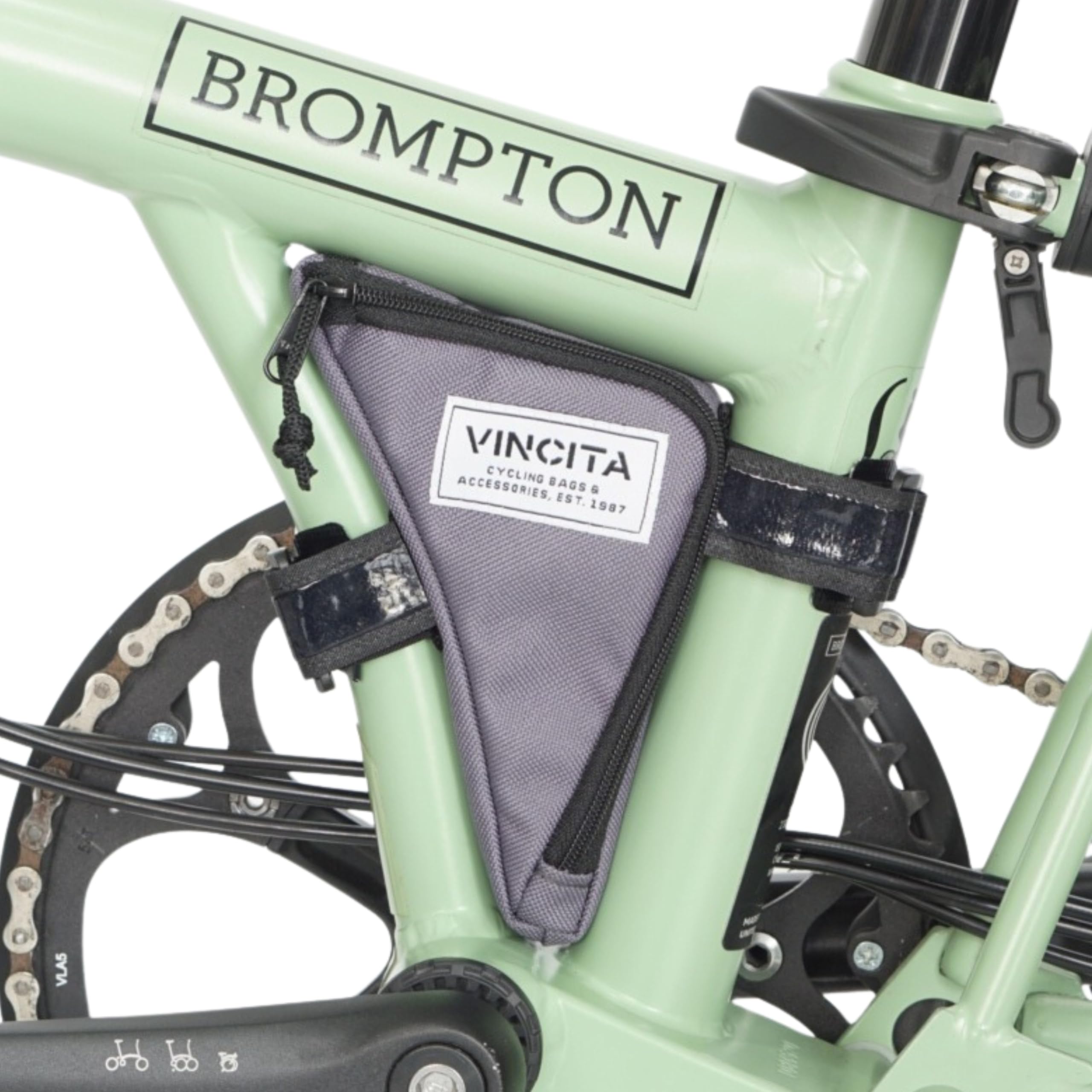 Vincita Boomerang Bag 3.0 – Frame Bag for Brompton Bike (A, C & P Line) – Anti-Slip Slim Tool Pouch with Magnetic Mount – Detachable Straps & Bright Lining – Fold-Compatible Storage (Grey)