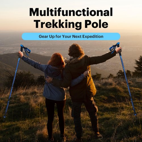 Versatile Trekking Pole with Accessories - Ideal for Hiking with Excellent Foam Grip Lightweight, Durable Tungsten Carbon Tip. Adjustable Length, Collapsible, Internal Storage, Canvas Carry Bag