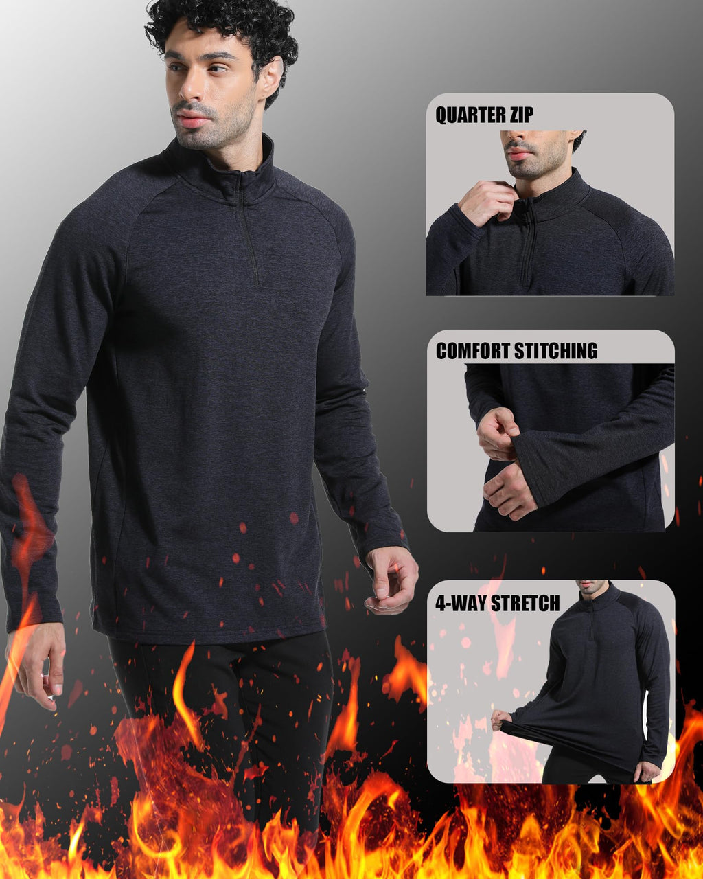 JUNMAO 1/4 Zip Pullover Sweatshirts Men Long Sleeve Golf Shirts Quarter Zip Pullover