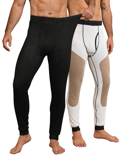 Herberton Man Fly Opening Bottom Reinforced Knees Ankle Basic Breathable Underwear Elastic Cuffs Casual 2025 Base Layer Pants Fleece Insulated Warm Cozy Long John Black L