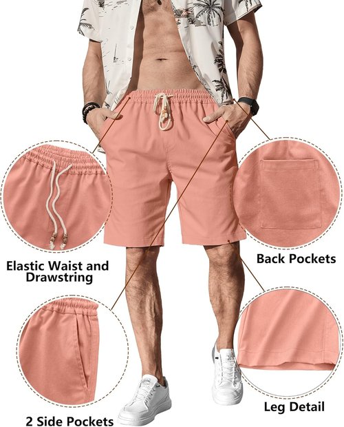 Comdecevis Men's Linen Shorts - Casual Elastic Waist with Pockets for Summer Beach & Yoga | Lightweight Comfort
