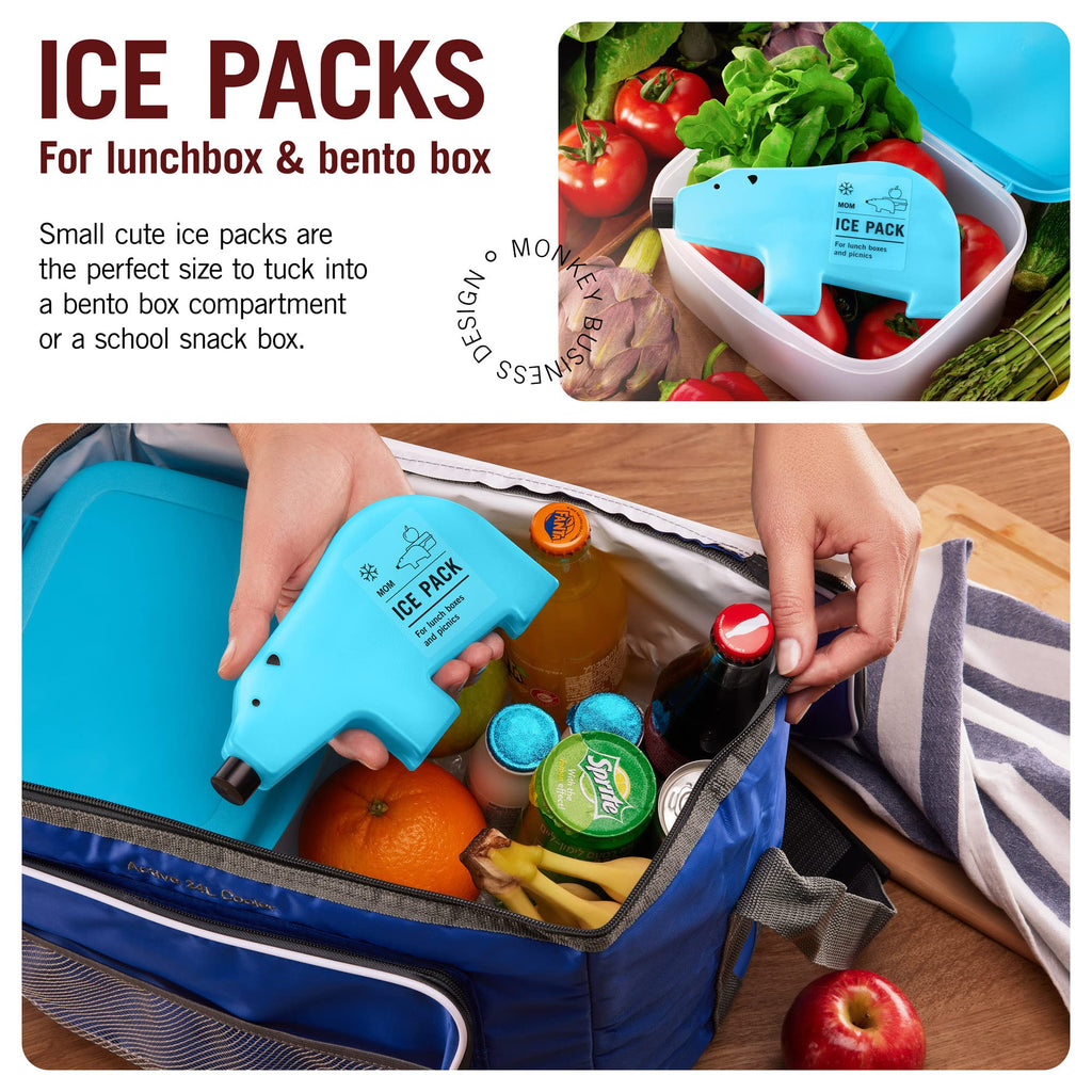 Monkey Business Kids Reusable Ice Packs Perfect For Lunch Boxes. Fun, Slim Freezer Packs Your Kids Will Love (Pack of 4)